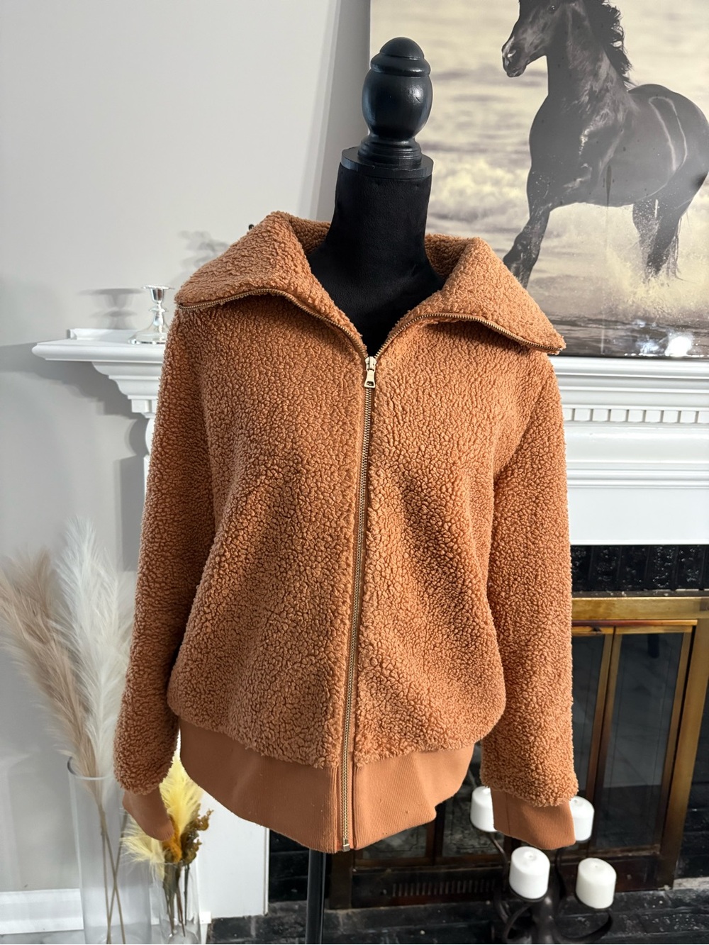 Ann Taylor Teddy Zip-Up Jacket in Camel Brown